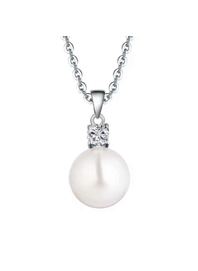 Sterling Silver 925 Freshwater Pearl Necklace with Cubic Zirconia Pendant, Elegant Women's Jewelry, Romantic Gift, 40 cm, Comes With Gift Box - Image 1